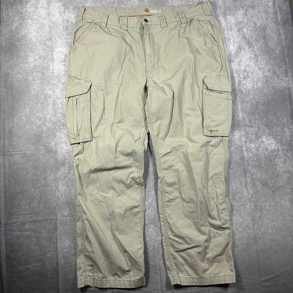 Carhartt Force Mens Tan Ripstop Cargo Pants Relaxed Fit Workwear‎ Utility 44x32